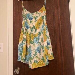 Open back Blue/yellow flirty floral flouncy dress